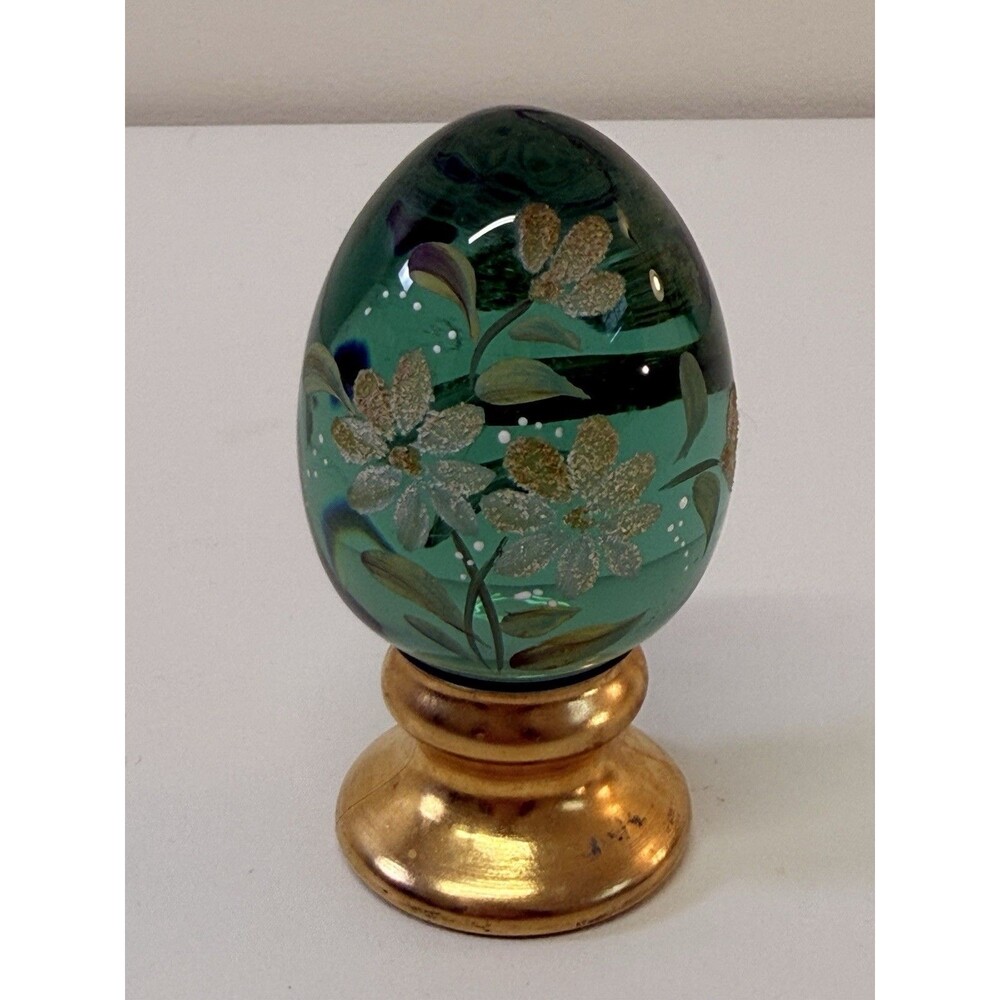 Fenton Art Glass Hand Painted Egg T Watson Floral Green paperweight 1364/2500 LE